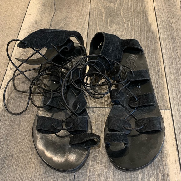 Ancient Greek Sandals black suede Fteroti sandals - Picture 3 of 8